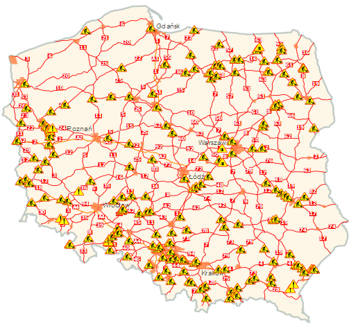 mapa utrudnień na drogach